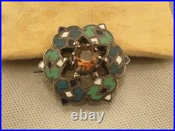 Superb Antique Victorian Silver Enamel Citrine Scottish Brooch Pin