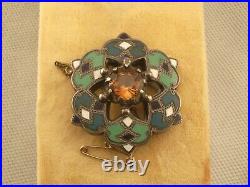 Superb Antique Victorian Silver Enamel Citrine Scottish Brooch Pin