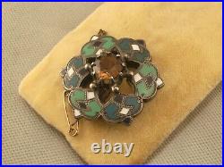 Superb Antique Victorian Silver Enamel Citrine Scottish Brooch Pin