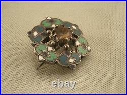 Superb Antique Victorian Silver Enamel Citrine Scottish Brooch Pin