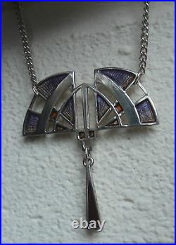 Superb Attractive Scottish Stg Silver & Enamel Art Deco Pendant Pat Cheney 1980s