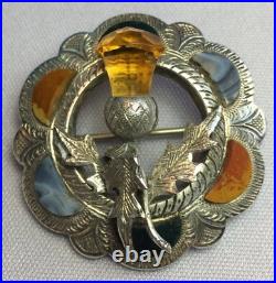 Superb Scottish Sterling Silver Thistle Brooch Agate & Citrine Joseph Cook & So