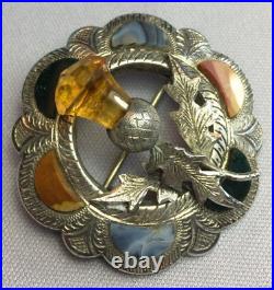 Superb Scottish Sterling Silver Thistle Brooch Agate & Citrine Joseph Cook & So