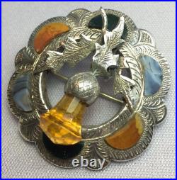 Superb Scottish Sterling Silver Thistle Brooch Agate & Citrine Joseph Cook & So