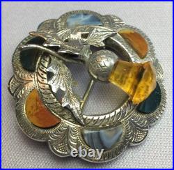 Superb Scottish Sterling Silver Thistle Brooch Agate & Citrine Joseph Cook & So