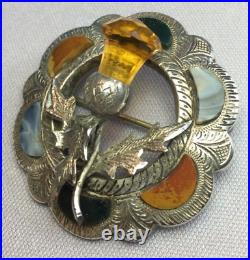 Superb Scottish Sterling Silver Thistle Brooch Agate & Citrine Joseph Cook & So