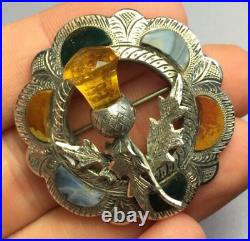 Superb Scottish Sterling Silver Thistle Brooch Agate & Citrine Joseph Cook & So