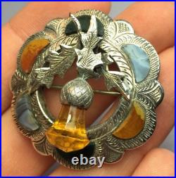 Superb Scottish Sterling Silver Thistle Brooch Agate & Citrine Joseph Cook & So