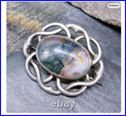 THOMAS EBBUTT Moss Agate Brooch Scottish Silver c. 1967 9g
