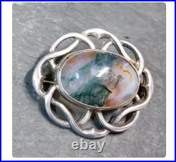 THOMAS EBBUTT Moss Agate Brooch Scottish Silver c. 1967 9g
