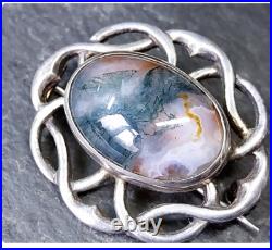 THOMAS EBBUTT Moss Agate Brooch Scottish Silver c. 1967 9g