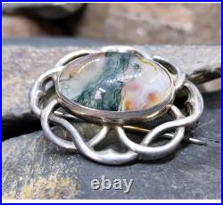THOMAS EBBUTT Moss Agate Brooch Scottish Silver c. 1967 9g