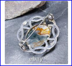 THOMAS EBBUTT Moss Agate Brooch Scottish Silver c. 1967 9g