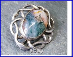 THOMAS EBBUTT Moss Agate Brooch Scottish Silver c. 1967 9g