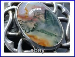 THOMAS EBBUTT Moss Agate Brooch Scottish Silver c. 1967 9g