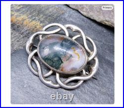 THOMAS EBBUTT Moss Agate Brooch Scottish Silver c. 1967 9g