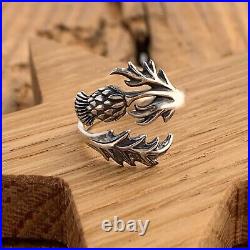 Thistle Ring Adjustable Sterling Silver Scottish Flower Herb Of Witches Amulet