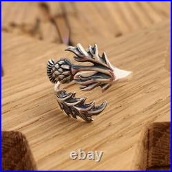 Thistle Ring Adjustable Sterling Silver Scottish Flower Herb Of Witches Amulet