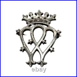 Thomas Ebbutt Antique Sterling Silver Brooch Luckenbooth Scottish Double Heart