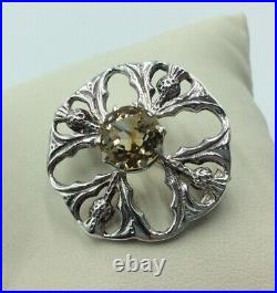 Thomas Kerr Ebbutt Vintage Sterling Silver 925 Natural Citrine Thistle Brooch