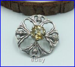 Thomas Kerr Ebbutt Vintage Sterling Silver 925 Natural Citrine Thistle Brooch