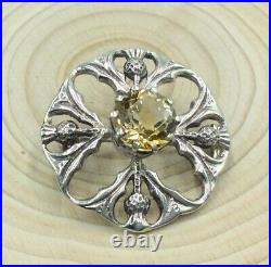 Thomas Kerr Ebbutt Vintage Sterling Silver 925 Natural Citrine Thistle Brooch