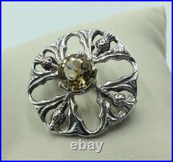 Thomas Kerr Ebbutt Vintage Sterling Silver 925 Natural Citrine Thistle Brooch