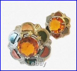 Two Antique Scottish Agate Citrine Silver Brooches