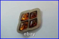 Unusual, Antique, Scottish, Sterling Silver & Natural Amber Brooch