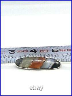 Unusual Antique Victorian Scottish Sterling Silver Agate Bar Pin Brooch 2