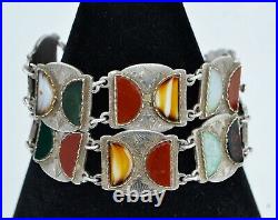 Unusual Pair of Scottish STERLING SILVER & Glass Stone BRACELETS Ward Brothers