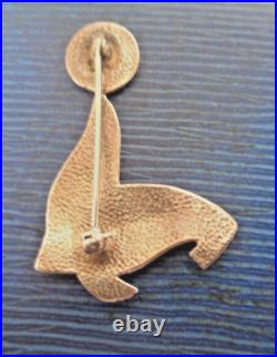 Unusual Scottish Sterling Silver & Enamel SEALION Brooch C. 1980s Norman Grant
