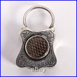 Unusual Victorian PADLOCK MOURNING LOCKET Scottish Agate Braided Hair 925 Silver