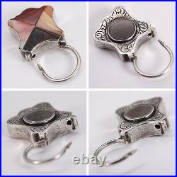 Unusual Victorian PADLOCK MOURNING LOCKET Scottish Agate Braided Hair 925 Silver