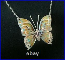VERY LARGE Stg. Silver Enamel Scottish Butterfly Pendant h/m 1980 Norman Grant