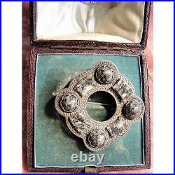 VICTORIAN Antique Scottish Sterling Silver and Granite Stones Brooch, Outlander