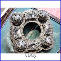 VICTORIAN Antique Scottish Sterling Silver and Granite Stones Brooch, Outlander