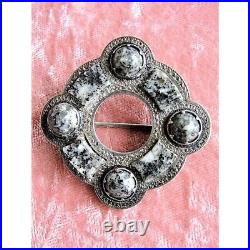 VICTORIAN Antique Scottish Sterling Silver and Granite Stones Brooch, Outlander