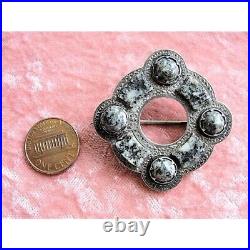 VICTORIAN Antique Scottish Sterling Silver and Granite Stones Brooch, Outlander