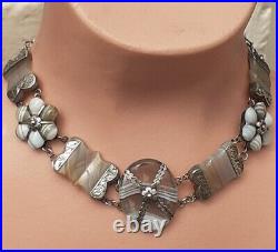 VICTORIAN SCOTTISH AGATE BRACELET NECKLACE with Silver Extension Chain SUPERB