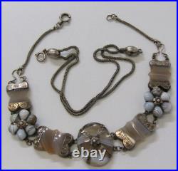 VICTORIAN SCOTTISH AGATE BRACELET NECKLACE with Silver Extension Chain SUPERB