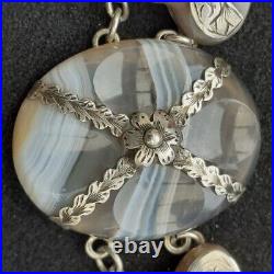 VICTORIAN SCOTTISH AGATE BRACELET NECKLACE with Silver Extension Chain SUPERB