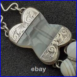 VICTORIAN SCOTTISH AGATE BRACELET NECKLACE with Silver Extension Chain SUPERB