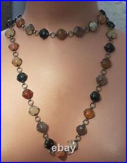 VICTORIAN SCOTTISH SILVER AGATE NECKLACE Carnelian Bloodstone MOSS AGATE 38