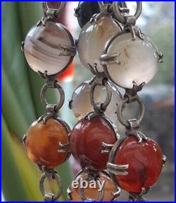 VICTORIAN SCOTTISH SILVER AGATE NECKLACE Carnelian Bloodstone MOSS AGATE 38