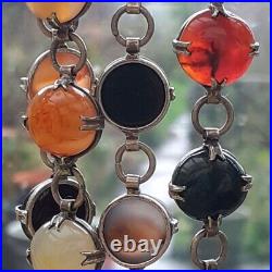 VICTORIAN SCOTTISH SILVER AGATE NECKLACE Carnelian Bloodstone MOSS AGATE 38