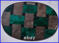 VICTORIAN SCOTTISH SILVER Malachite and Granite Brooch Woven Effect 55mm x 40mm