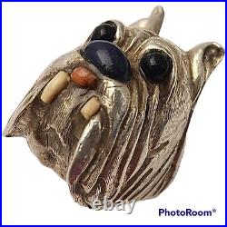 VINTAGE HUGE TAXCO MEXICO STERLING SILVER SCOTTISH TERRIER DOG BIKER RING sz8.5