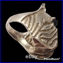 VINTAGE HUGE TAXCO MEXICO STERLING SILVER SCOTTISH TERRIER DOG BIKER RING sz8.5