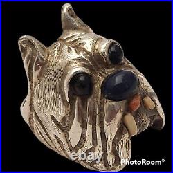 VINTAGE HUGE TAXCO MEXICO STERLING SILVER SCOTTISH TERRIER DOG BIKER RING sz8.5